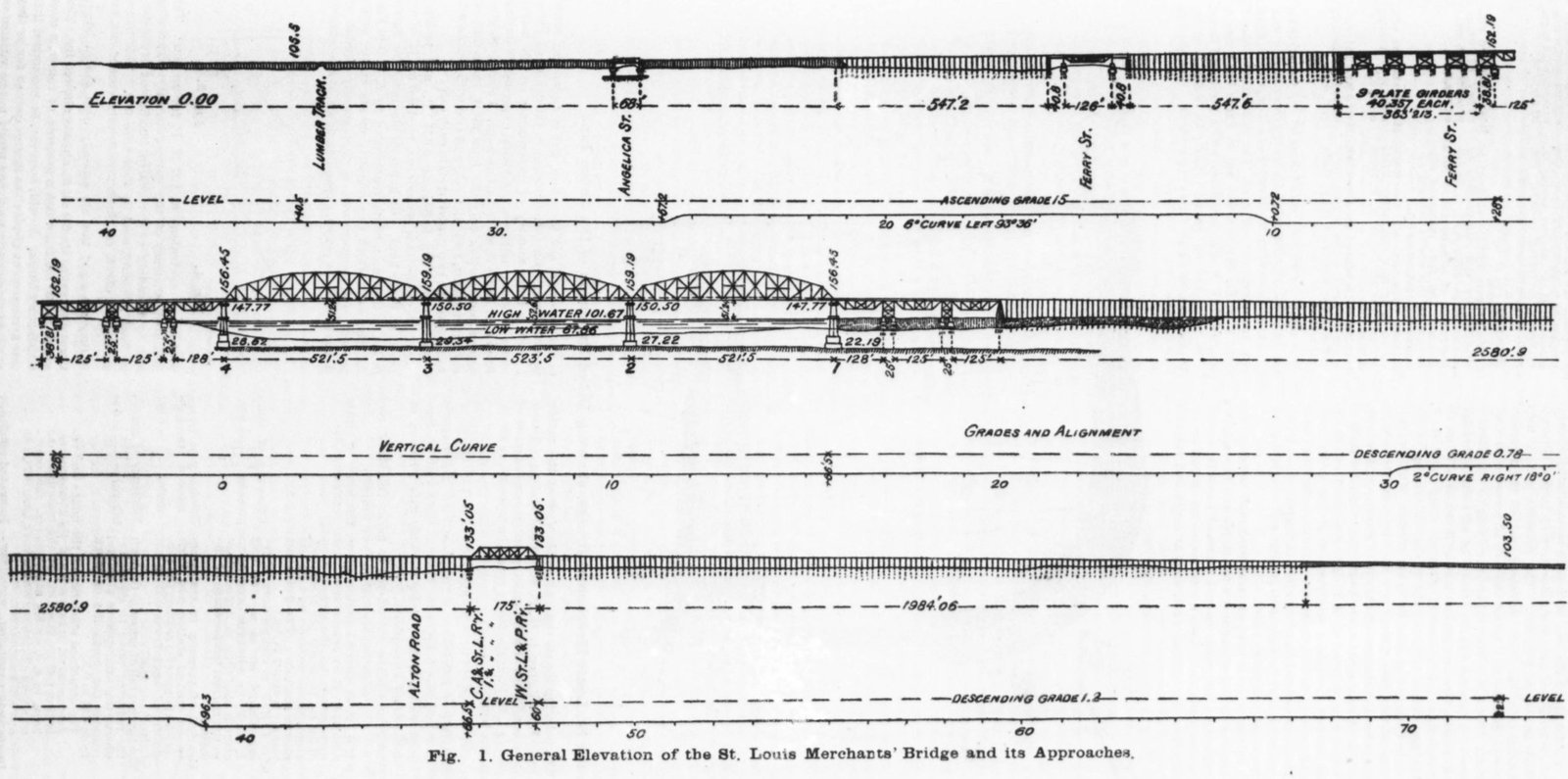 Blueprint of bridge in original configuration